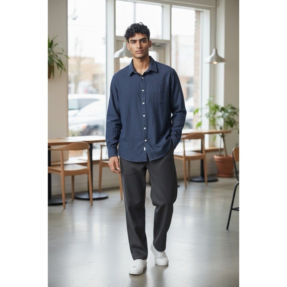 Untuckit Sherwood Long Sleeve Button Up Knit Shirt Navy Blue Size 2XL Casual